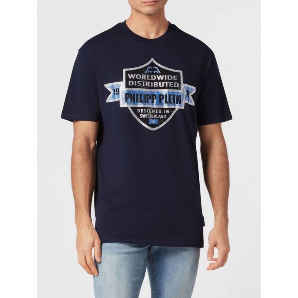 Philipp Plein Men Philipp Plein Embroidered Rhinestone Logo Cotton T-Shirt